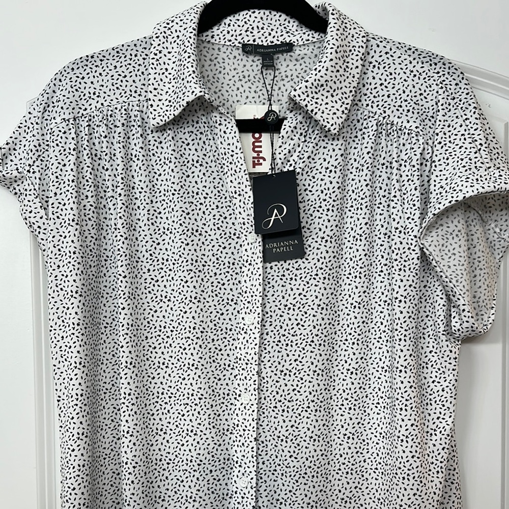Adrianna Papell Black and White Casual Button Down Shirt